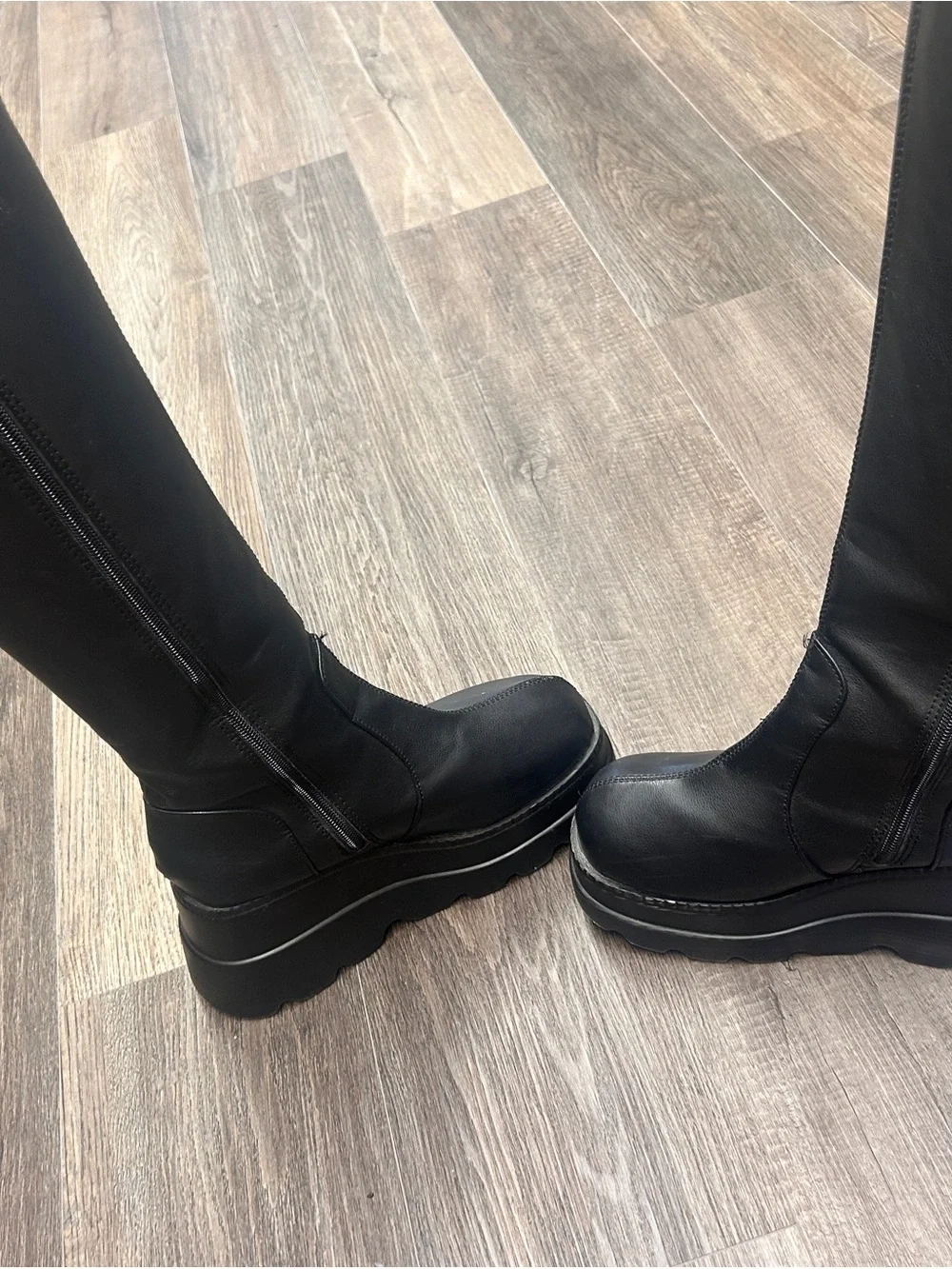 Black Platform Knee-High Boots for Women - Sleek Chunky Sole